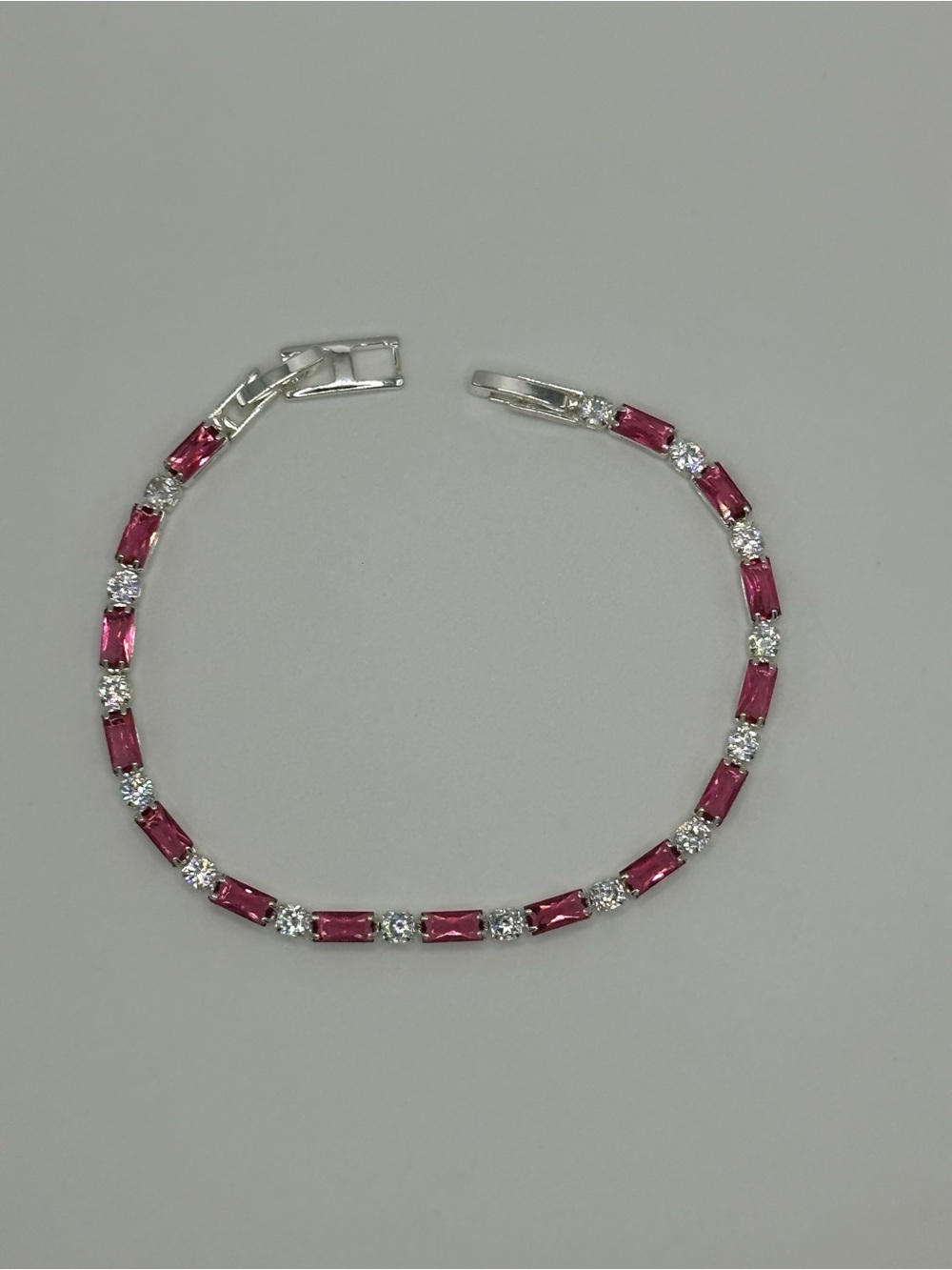 Silver Pink & Clear Gemstone Tennis Bracelet
